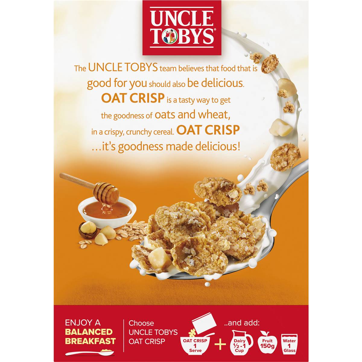 Uncle Tobys Oat Crisp Honey & Macadamia Breakfast Cereal 475g