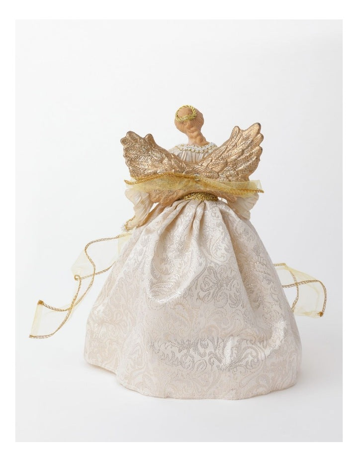 Luxe Christmas Evangeline Fabric Angel Tree TopperWhite/Gold: 32cm
