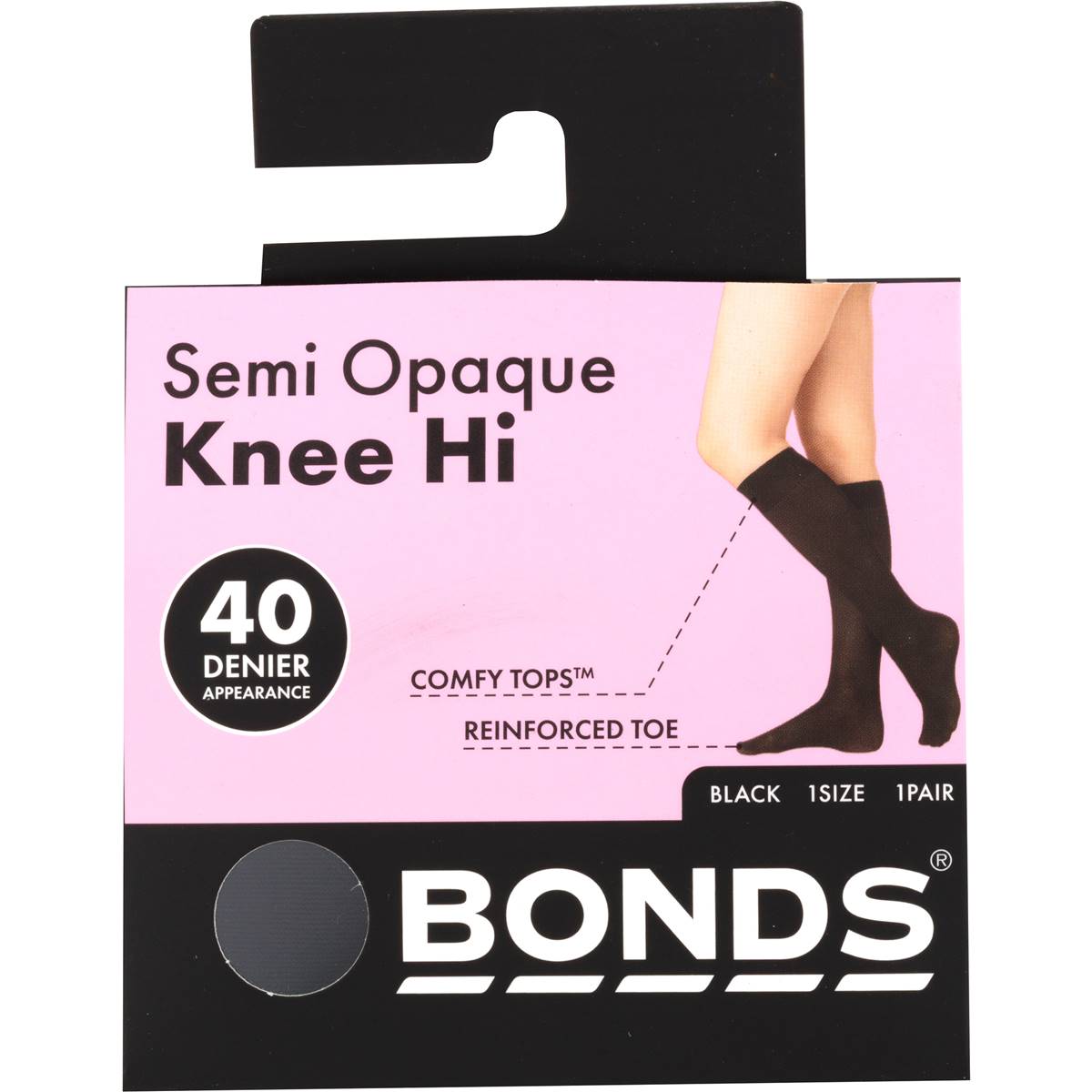 Bonds Comfy Tops Semi Opaque Knee High Black 1 Size Each