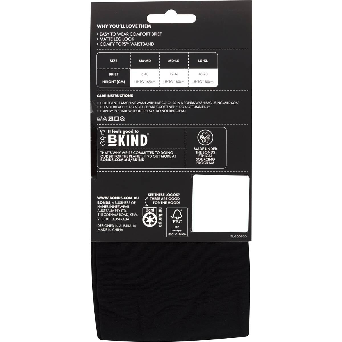 Bonds Comfy Tops Semi Opaque Tights Black Sml-Med Each