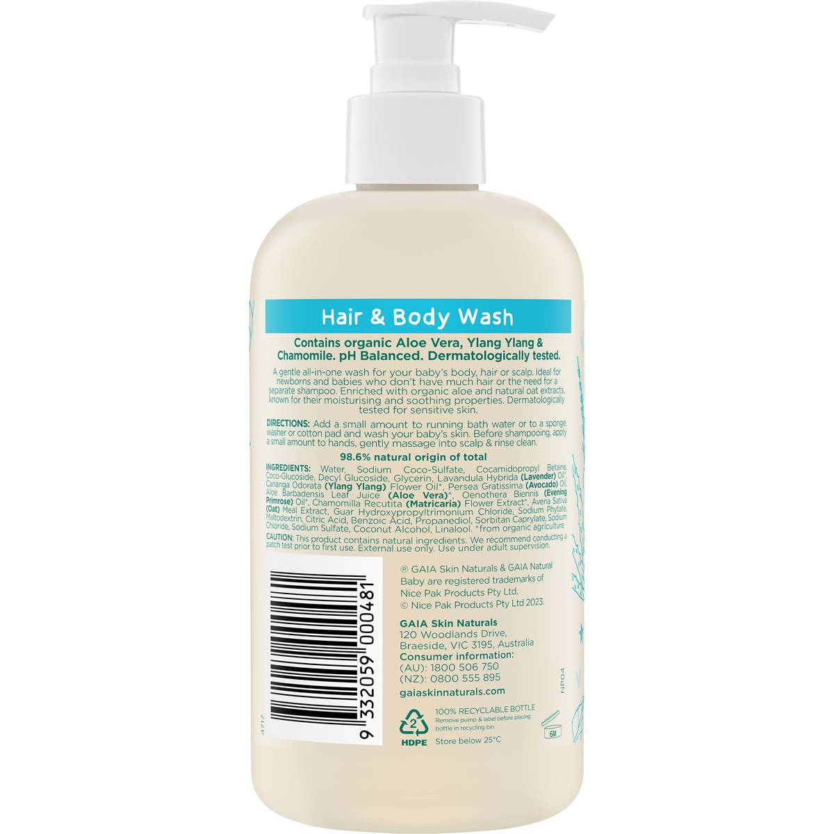 Gaia Natural Baby Hair & Body Wash 500ml