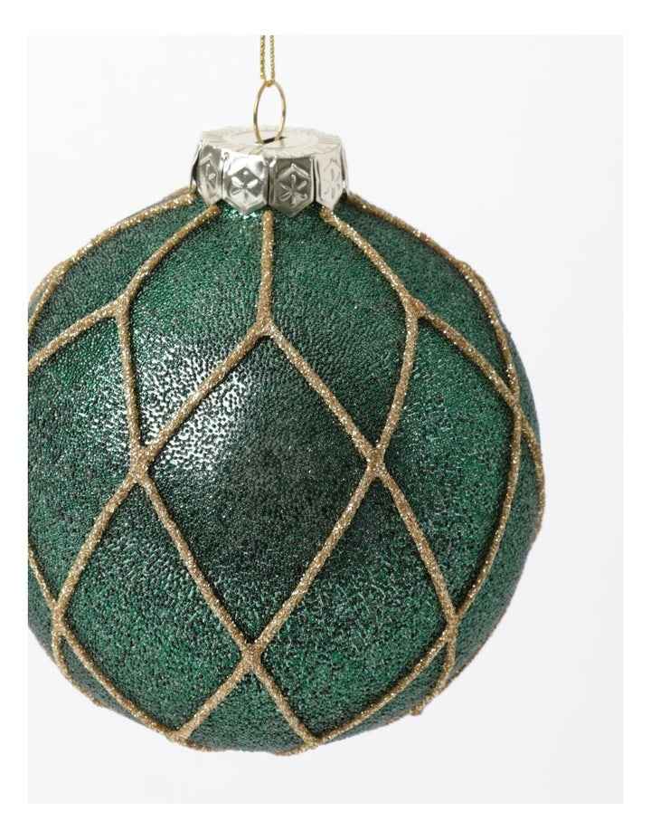 Heirloom Christmas Glass Beaded Diamond Grid BaubleGreen: 8cm