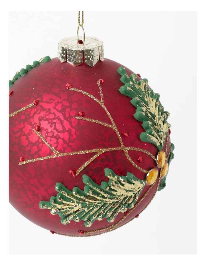 Heirloom Christmas Glass Holly Leaf Bauble Ornament 10cm in Red