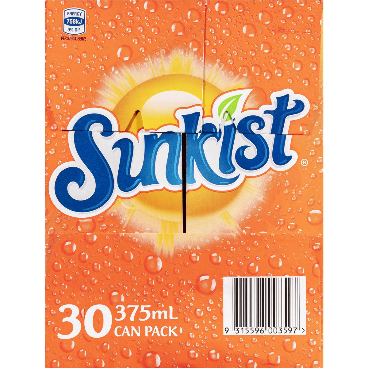 Sunkist Orange Soft Drink Cans Multipack 375ml x 30 Pack