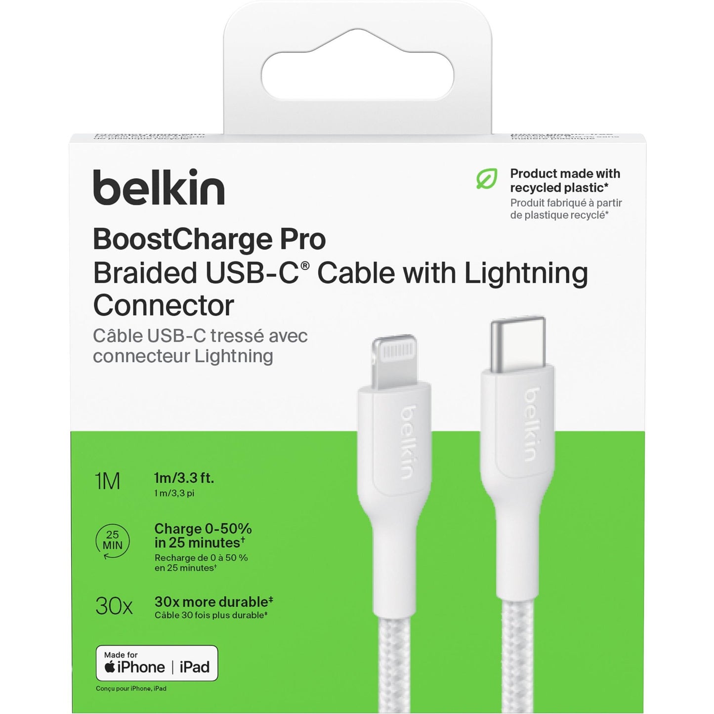 Belkin BoostCharge Braided USB-C to Lightning Cable 1m (White)