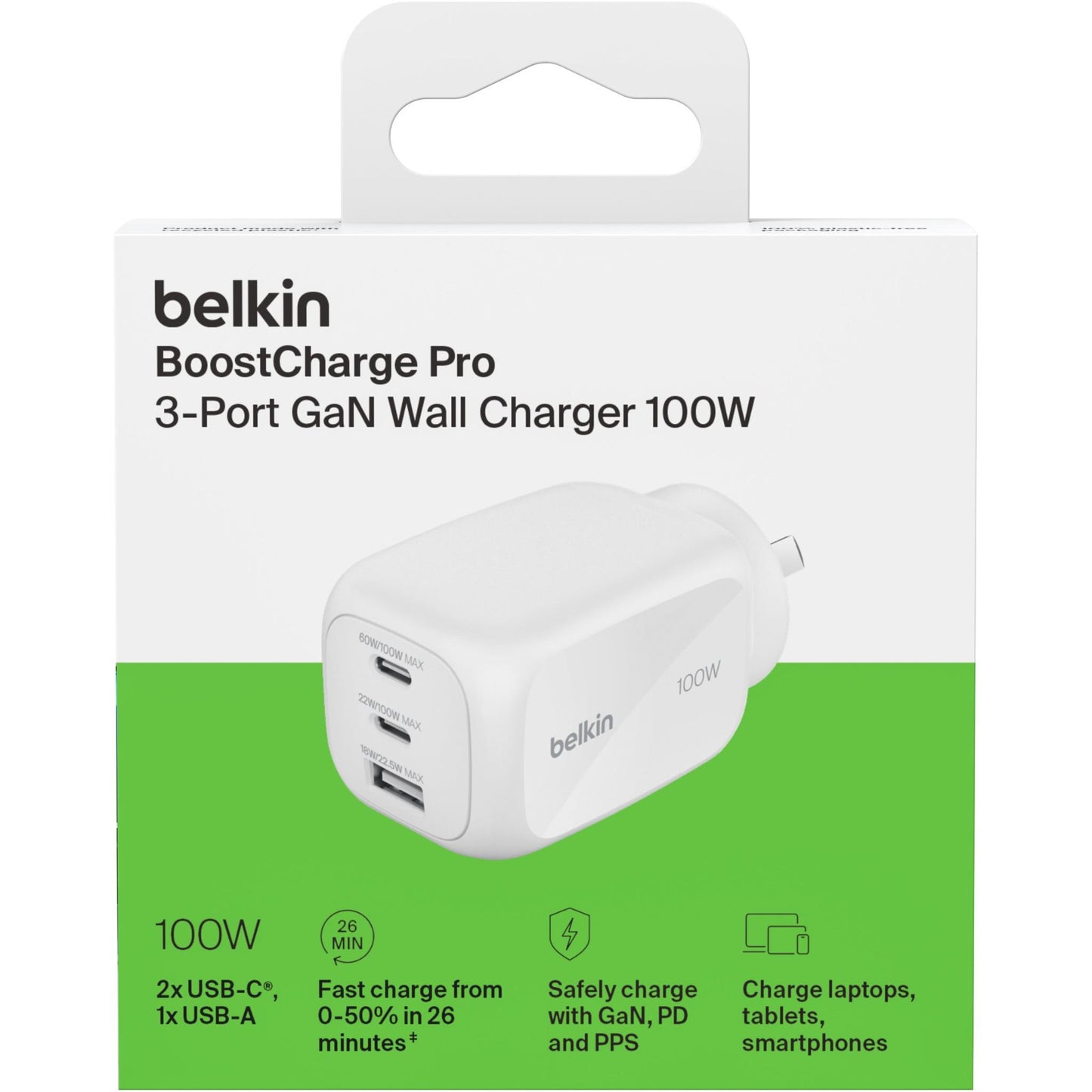 Belkin BoostCharge Pro 3-Port 100W GaN Wall Charger