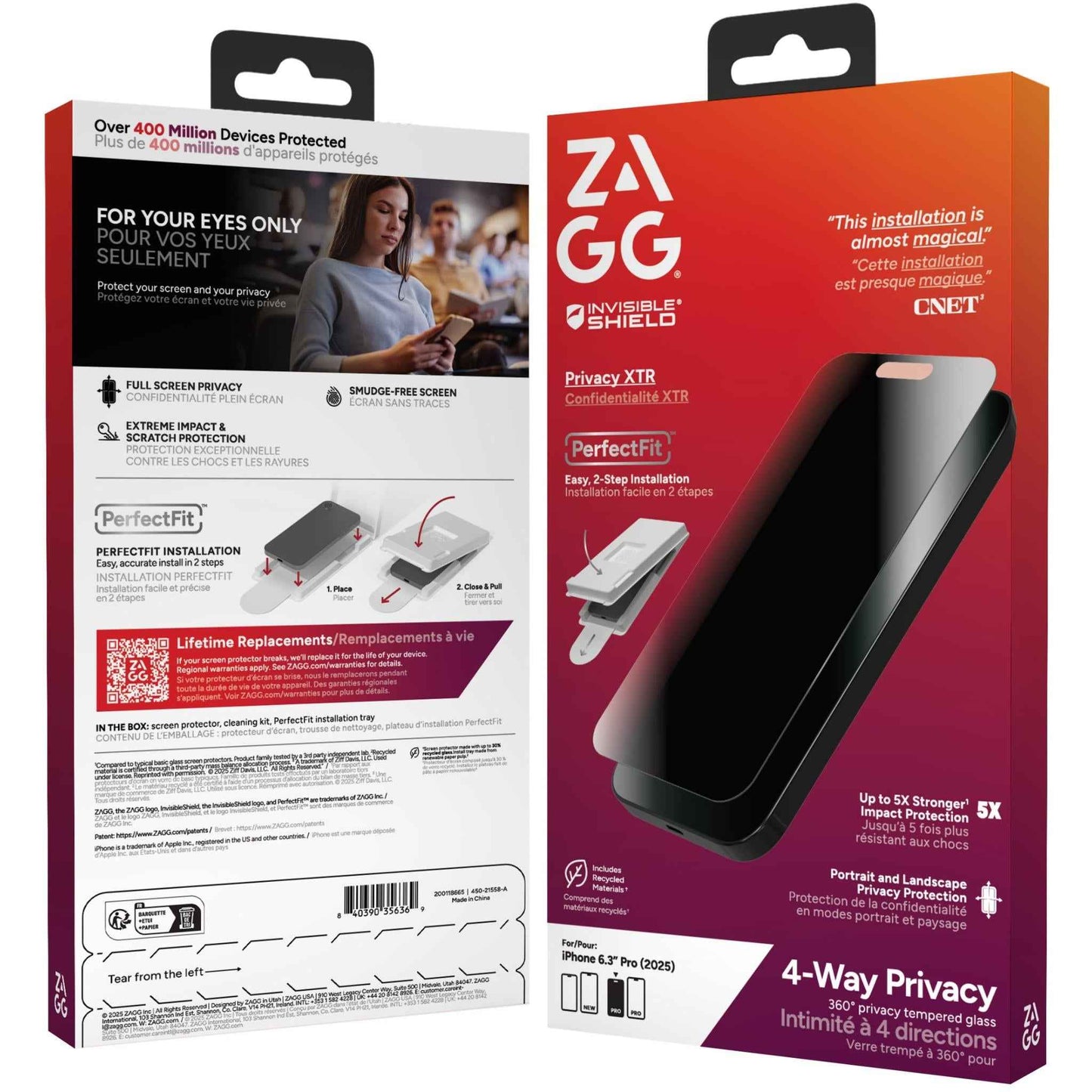 ZAGG InvisibleShield Glass Elite Privacy 360 Screen Protector for iPhone 17 Pro
