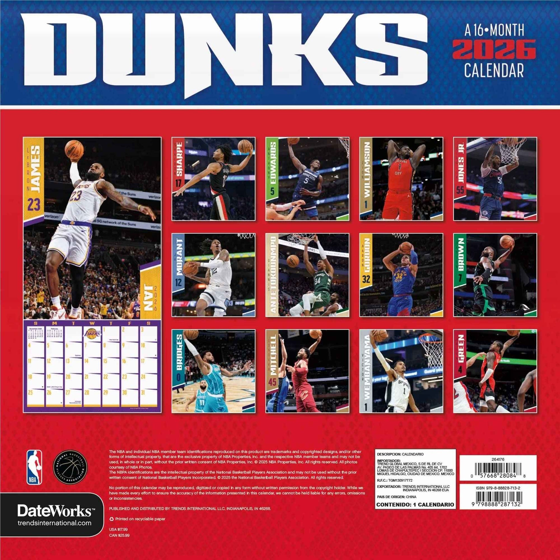NBA Dunks - 2026 Calendar