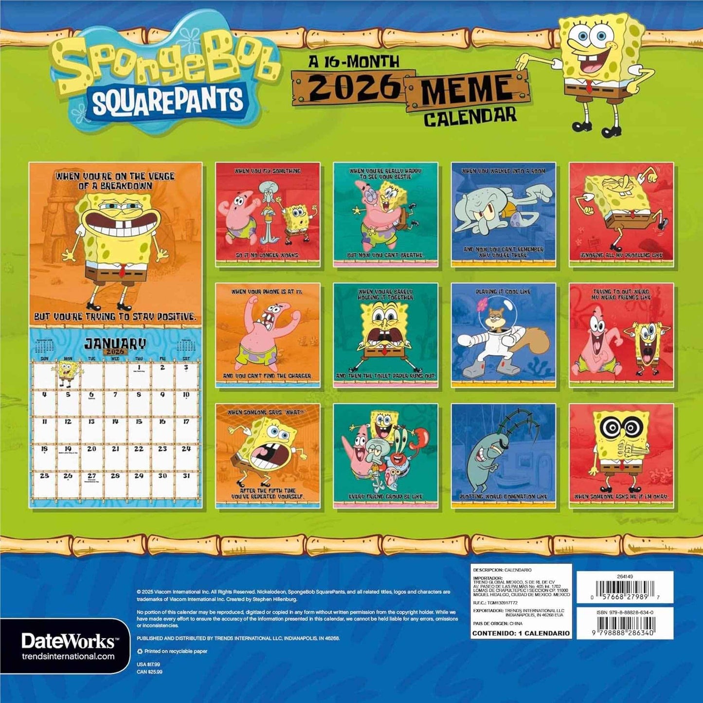 Spongebob Squarepants - 2026 Calendar