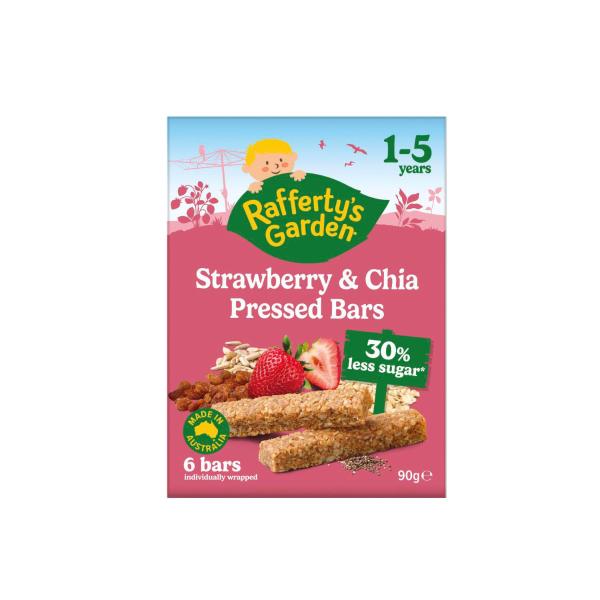 RAFFERTYS GARDEN STRAWBERRY & CHIA PRESSED BARS 1-3 YEARS 90G