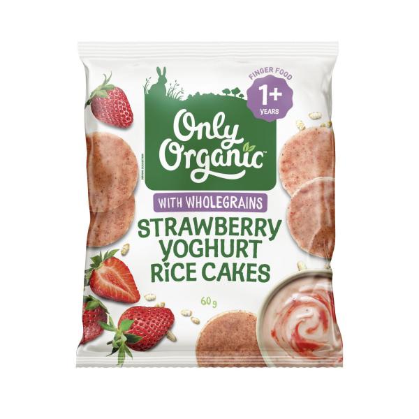 ONLY ORGANIC STRAWBERRY YOGHURT RICE CAKES 1 YEARS+ 60G