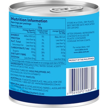 Dole Premium Tropical Pineapple Chunks In Syrup 439g