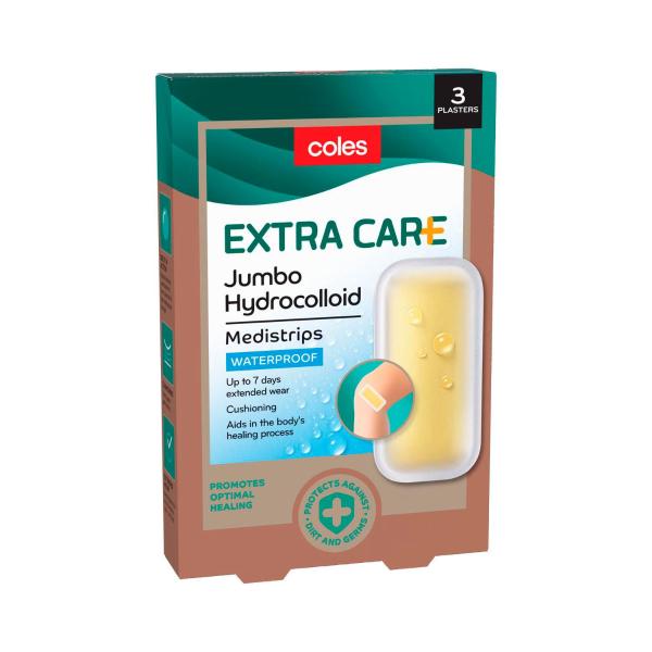COLES EXTRA CARE HYDROCOLLOID MEDISTRIPS JUMBO 3PK