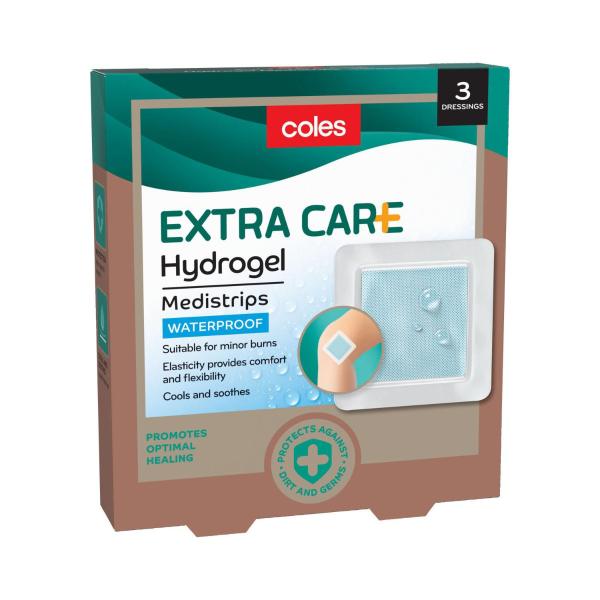 COLES EXTRA CARE HYDROGEL MEDISTRIPS 75X75MM 3PK