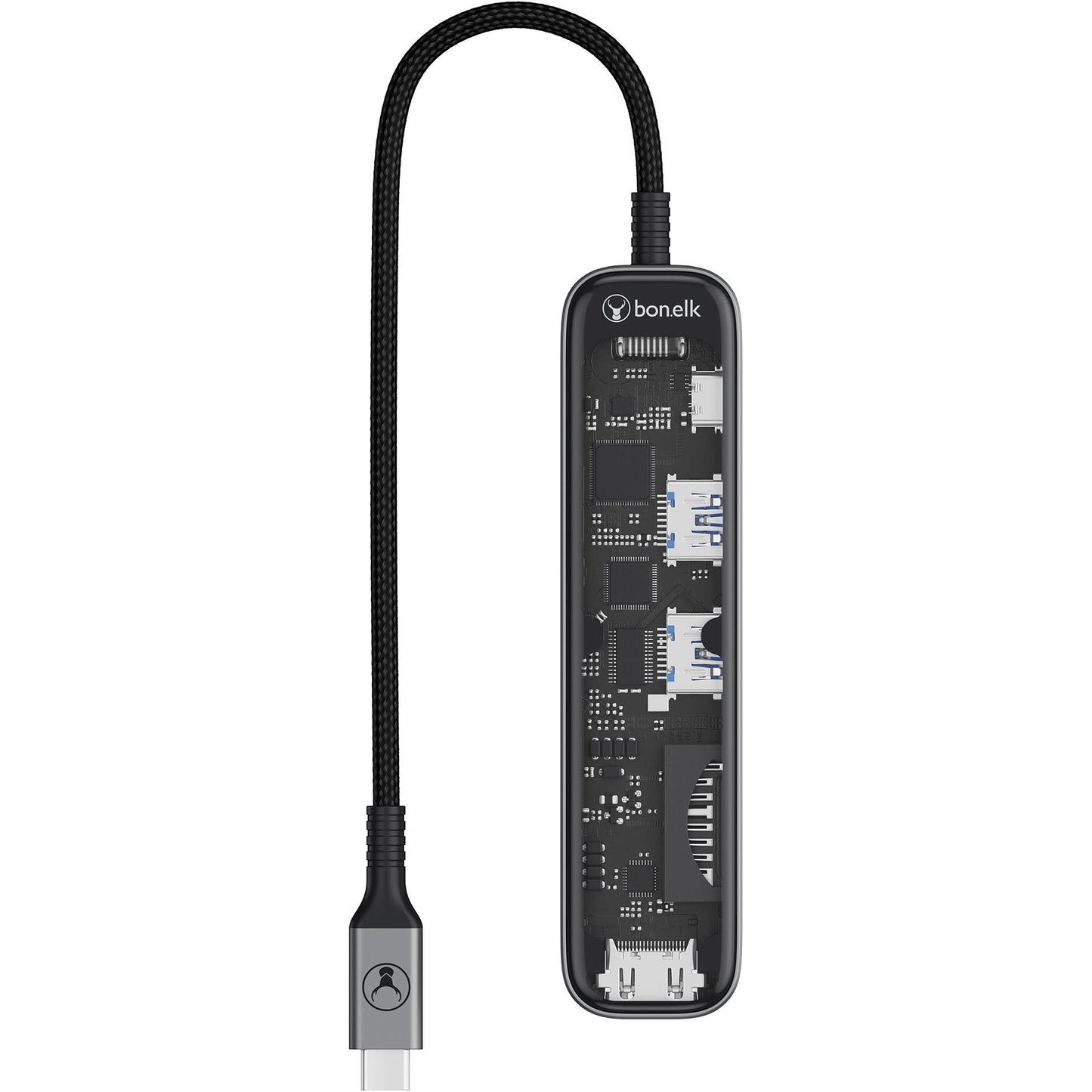 Bonelk Vision Long-Life USB-C to 6-in-1 w/Card Reader Multiport Hub (SG/Clear)
