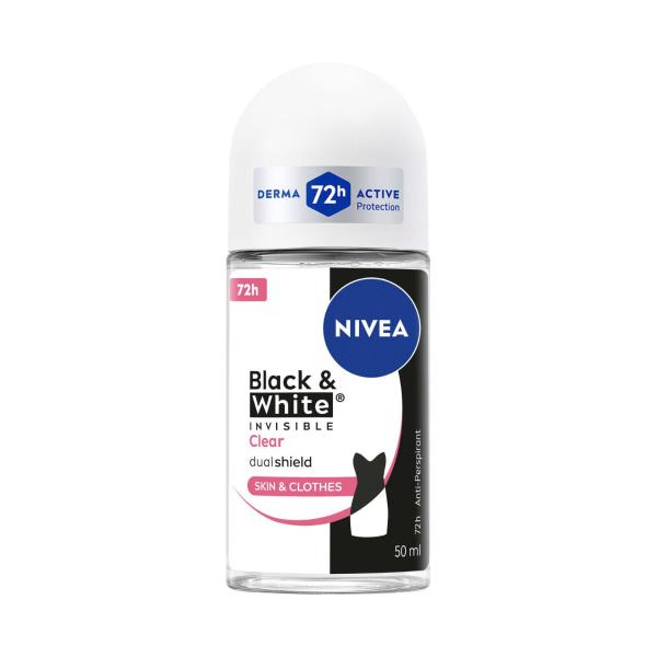 NIVEA BLACK & WHITE INVISIBLE CLEAR ANTIPERSPIRANT FEMALE ROLL ON DEODORANT 50ML