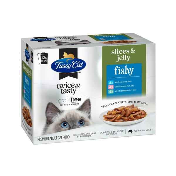 Grain Free Twice As Tasty Slices & Jelly Fishy Wet Cat Food 12X80g