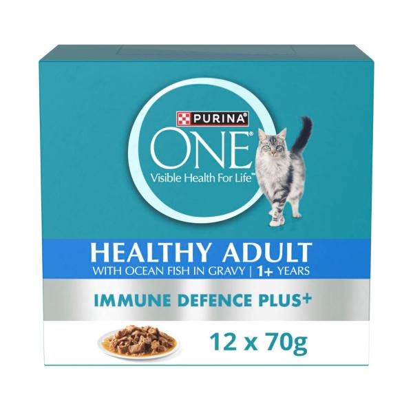 PURINA ONE HEALTHY ADULT WITH OCEAN FISH IN GRAVY CAT FOOD 12X70GRAM