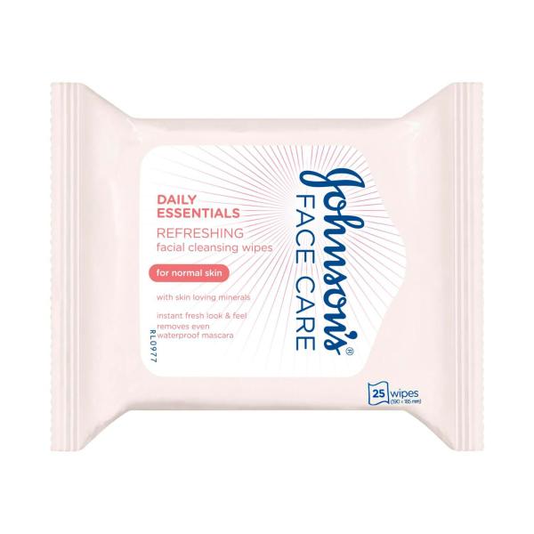JOHNSON & JOHNSON ESSENTIALS FACE CLEANSING WIPES 25PACK