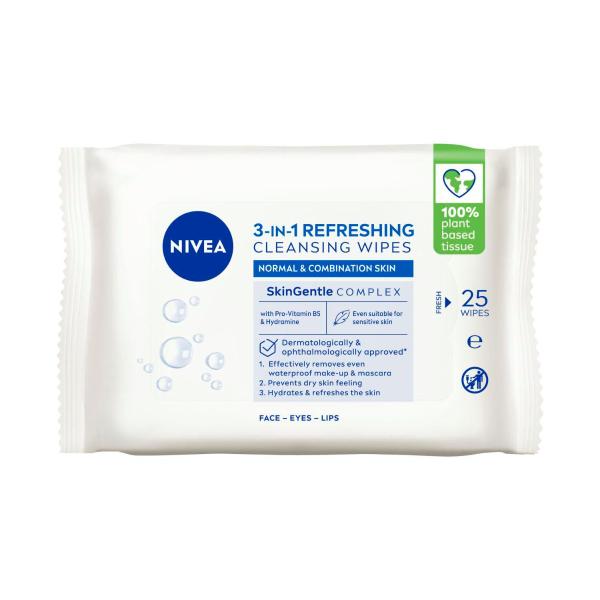 NIVEA REFRESHING CLEANSING WIPES:.:25 PACK