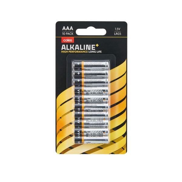 COLES ALKALINE+ AAA:10 PACK
