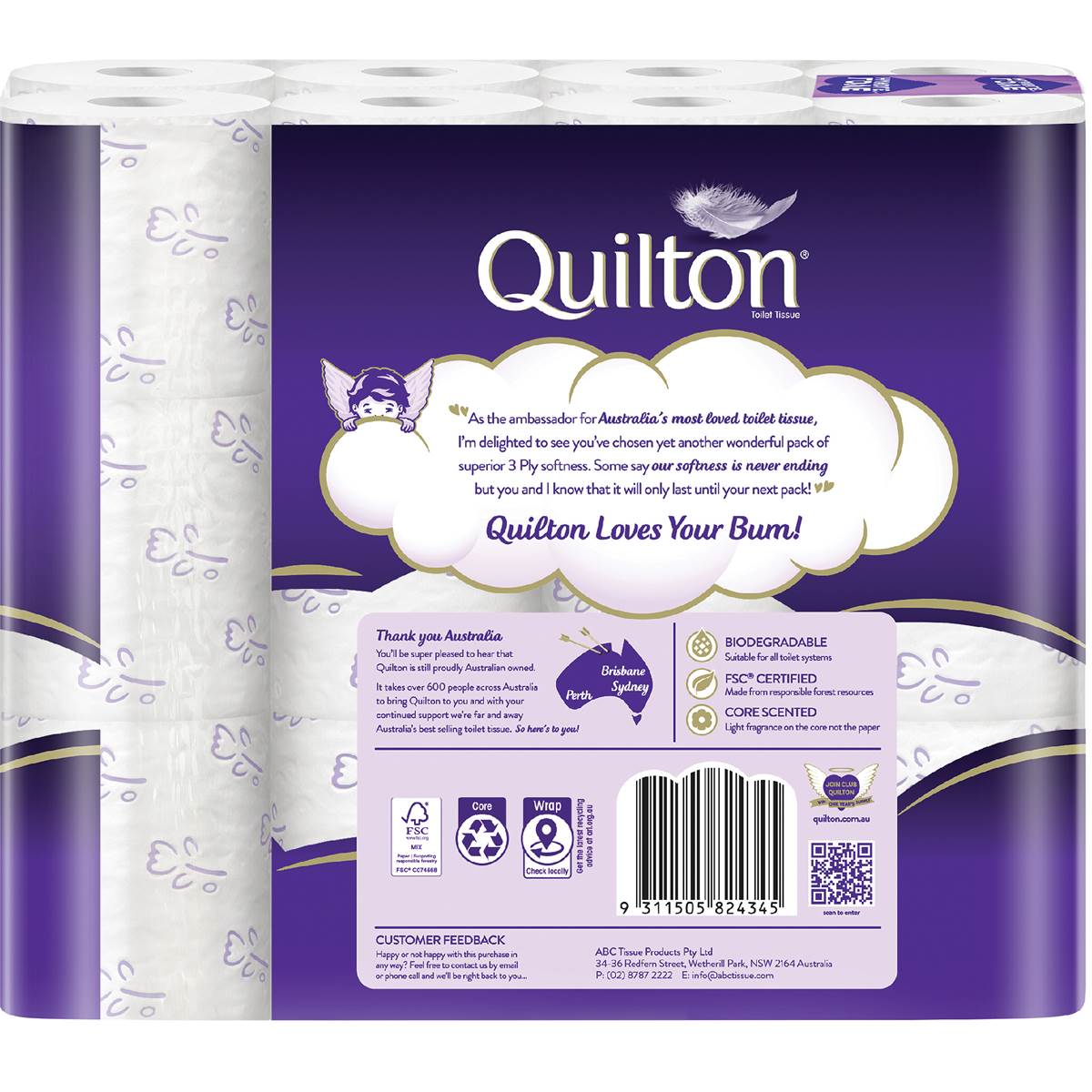 Quilton Toilet Tissue 3 Ply Prints 180 Sheets 24 Pack