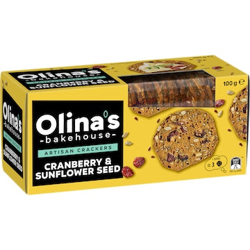 Olina's Bakehouse Artisan Crackers Biscuits Cranberry & Sunflower Seed 100g