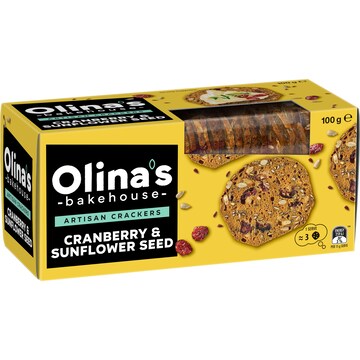 Olina's Bakehouse Artisan Crackers Biscuits Cranberry & Sunflower Seed 100g