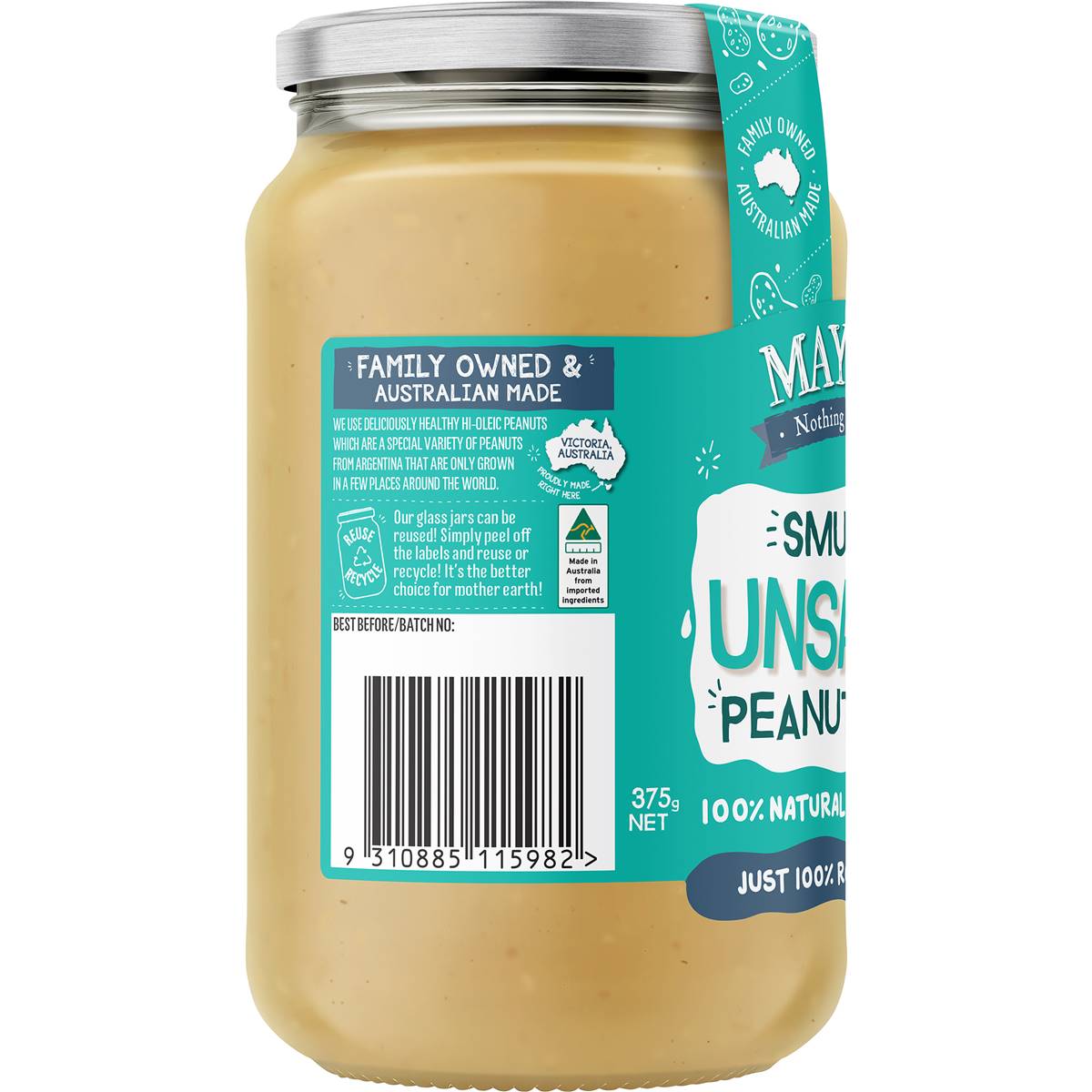 Mayver's Unsalted Smunchy Peanut Butter 375g
