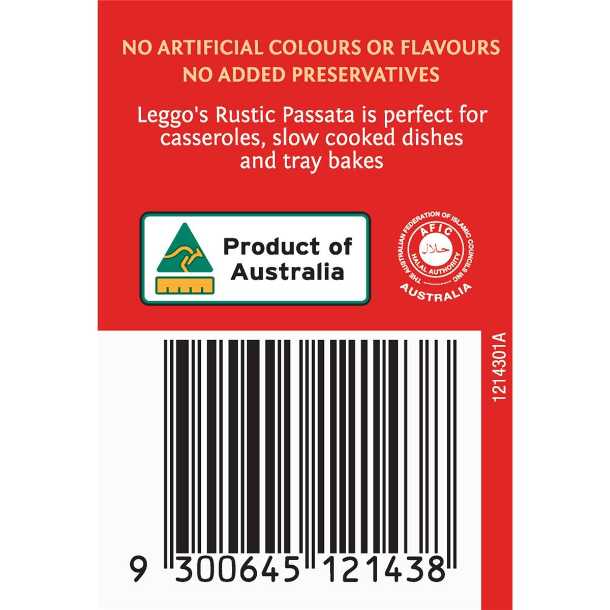 Leggo's Australian Tomato Passata Sauce Rustic Thick & Chunky 700g