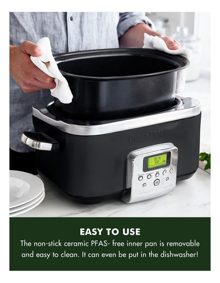 Elite Slow Cooker 6L in Black PFAS-free ceramic non-stick in Black