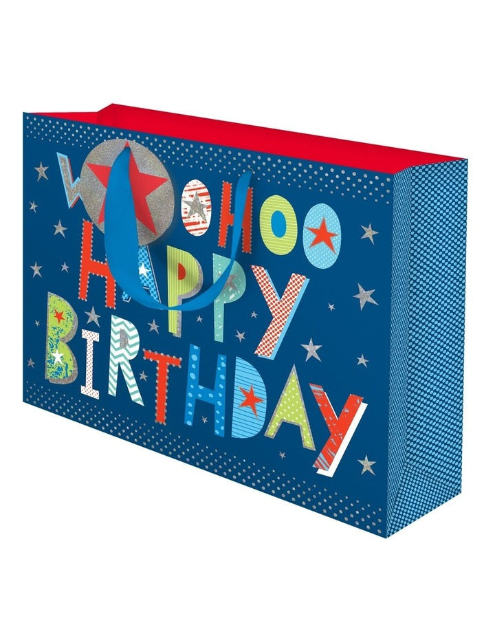 Birthday Gift Bag Large Rectangle Typography in Blue