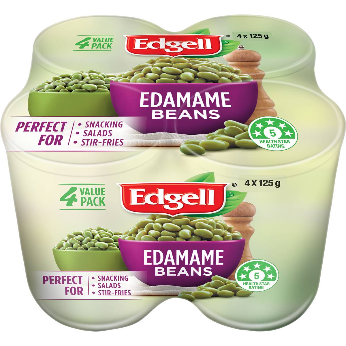 Edgell Edamame Beans Multipack Snacks Ready to Eat 125g x 4 Pack