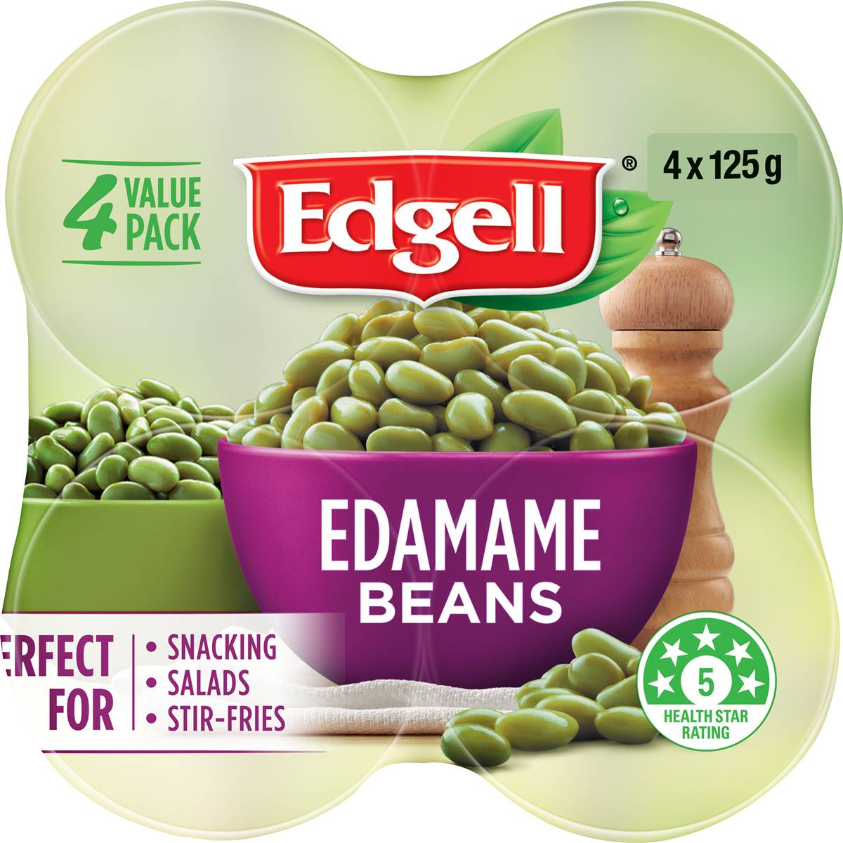 Edgell Edamame Beans Multipack Snacks Ready to Eat 125g x 4 Pack