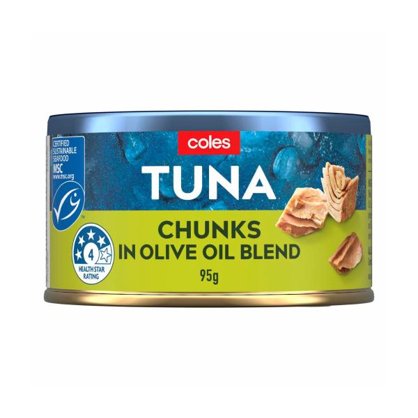 COLES TUNA CHUNKS IN OLIVE OIL BLEND 95G