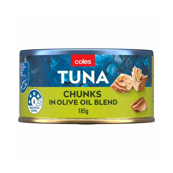 COLES TUNA CHUNKS IN OLIVE OIL BLEND 185G
