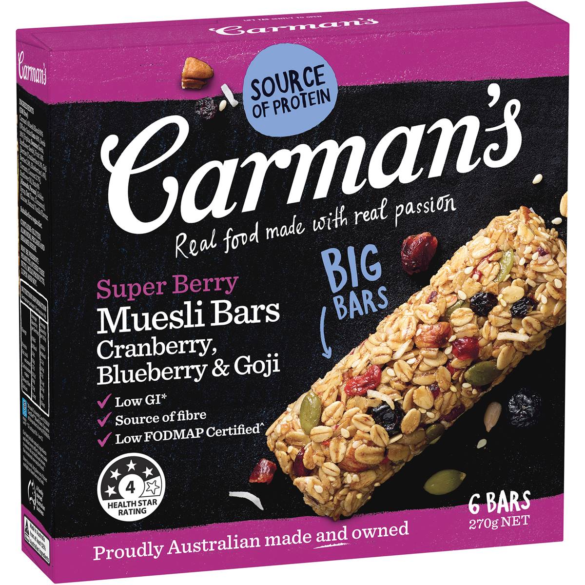 Carman's Muesli Bars SuperBerry, Cranberry, Blueberry & Goji 6 pack