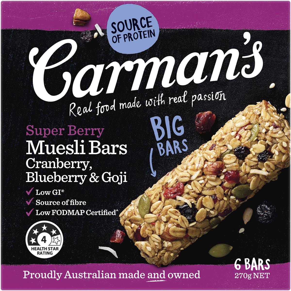 Carman's Muesli Bars SuperBerry, Cranberry, Blueberry & Goji 6 pack