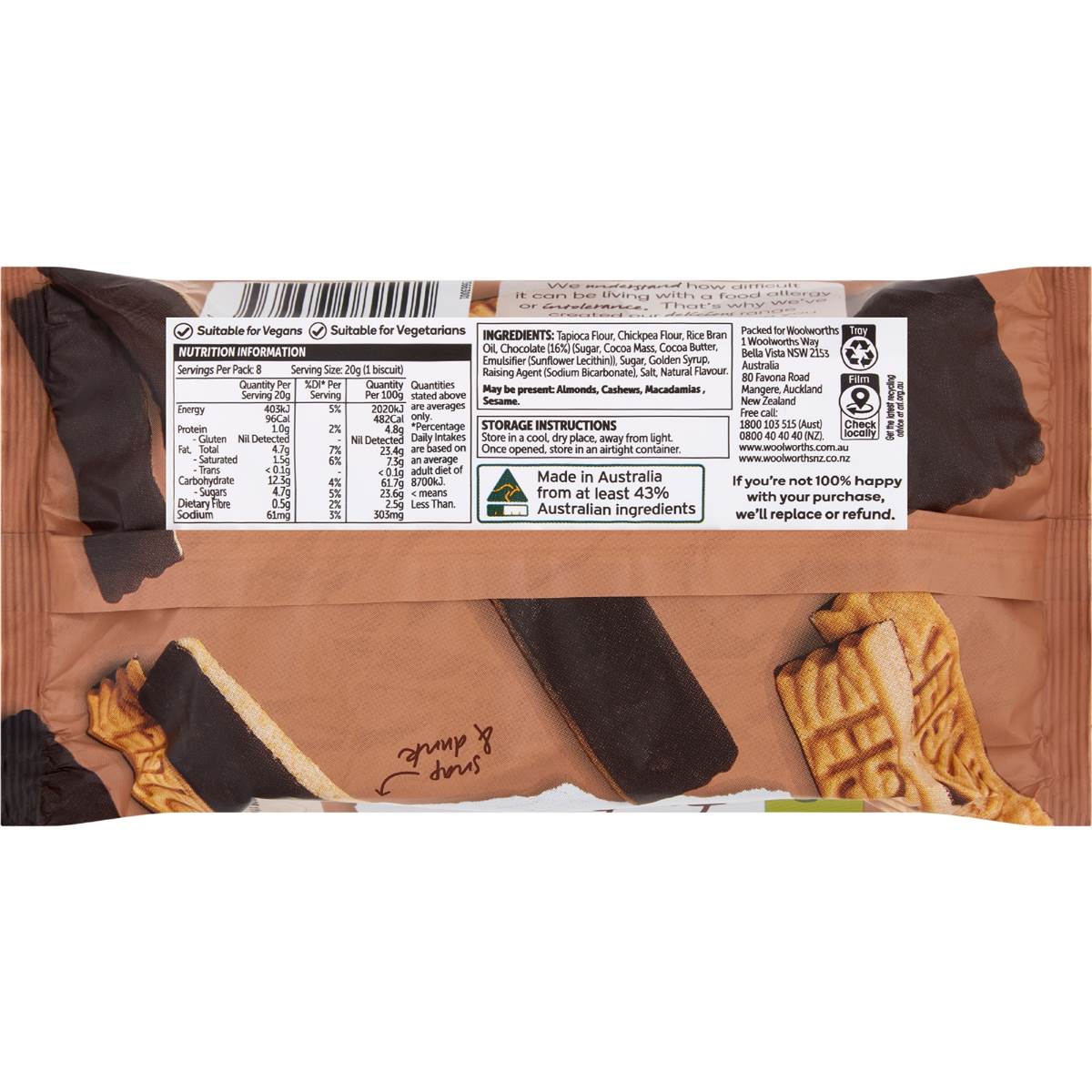 Woolworths Free From Gluten Chocolate Scotch Finger 160g