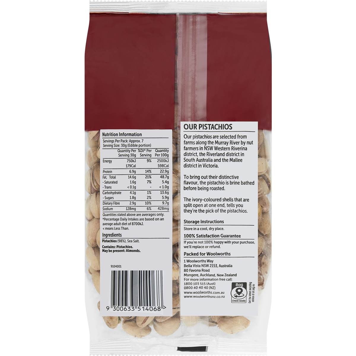 Woolworths Australian Pistachios Roasted & Salted 400g