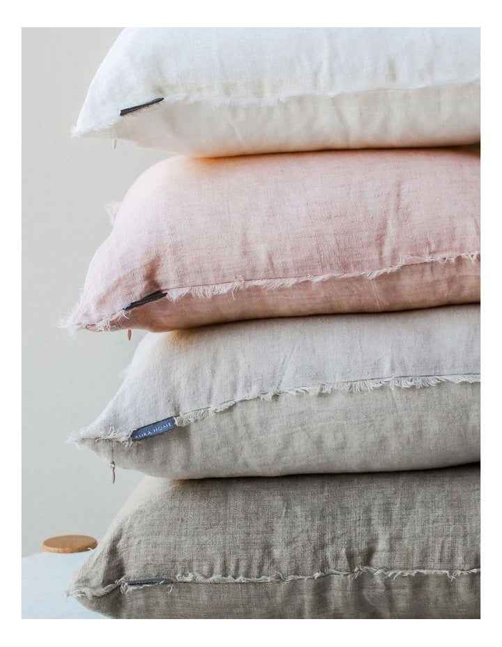 Vintage Linen Fringe Cushion in Natural
