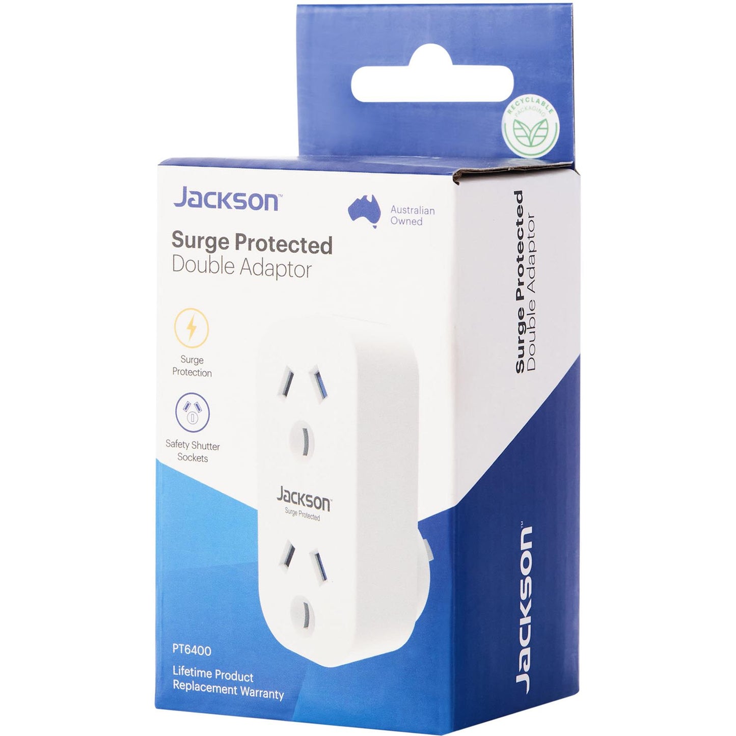Jackson Vertical Double Adaptor w/ 2 x Power Socket Outlets Surge Protection