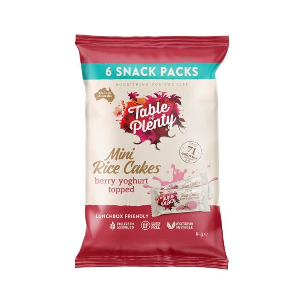 TABLE OF PLENTY SNACK PACK TOPPED SWEET MINI RICE CAKES:YOGHURT MIXED BERRY:.:84 GRAM