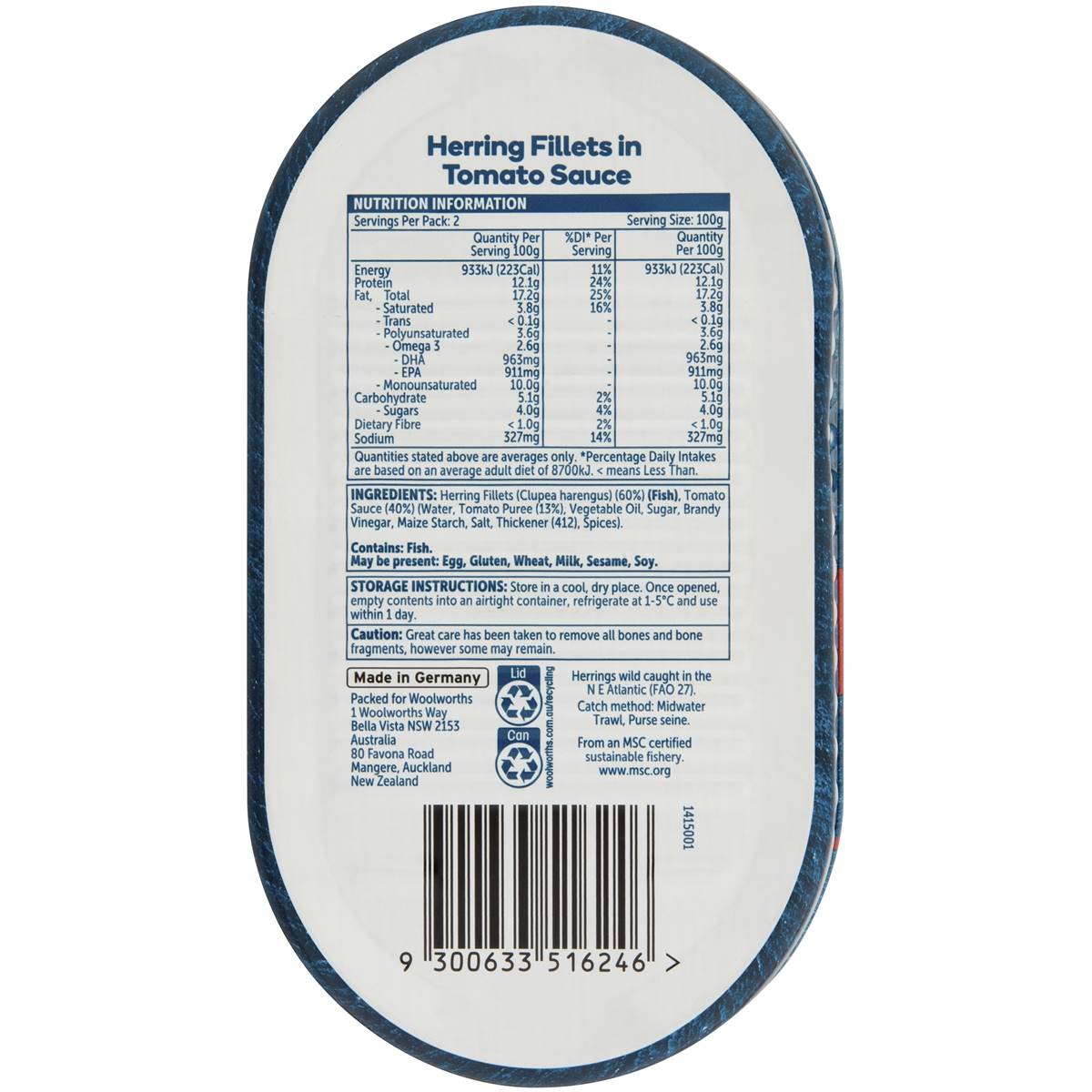Woolworths Herring Fillets In Tomato Sauce 200g