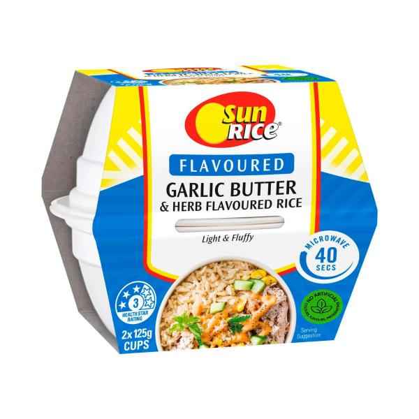 SUNRICE MICROWAVE GARLIC & HERB FLAVOURED RICE CUP 250G