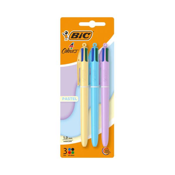 BIC 4 COLOUR PEN PASTEL 3 PACK