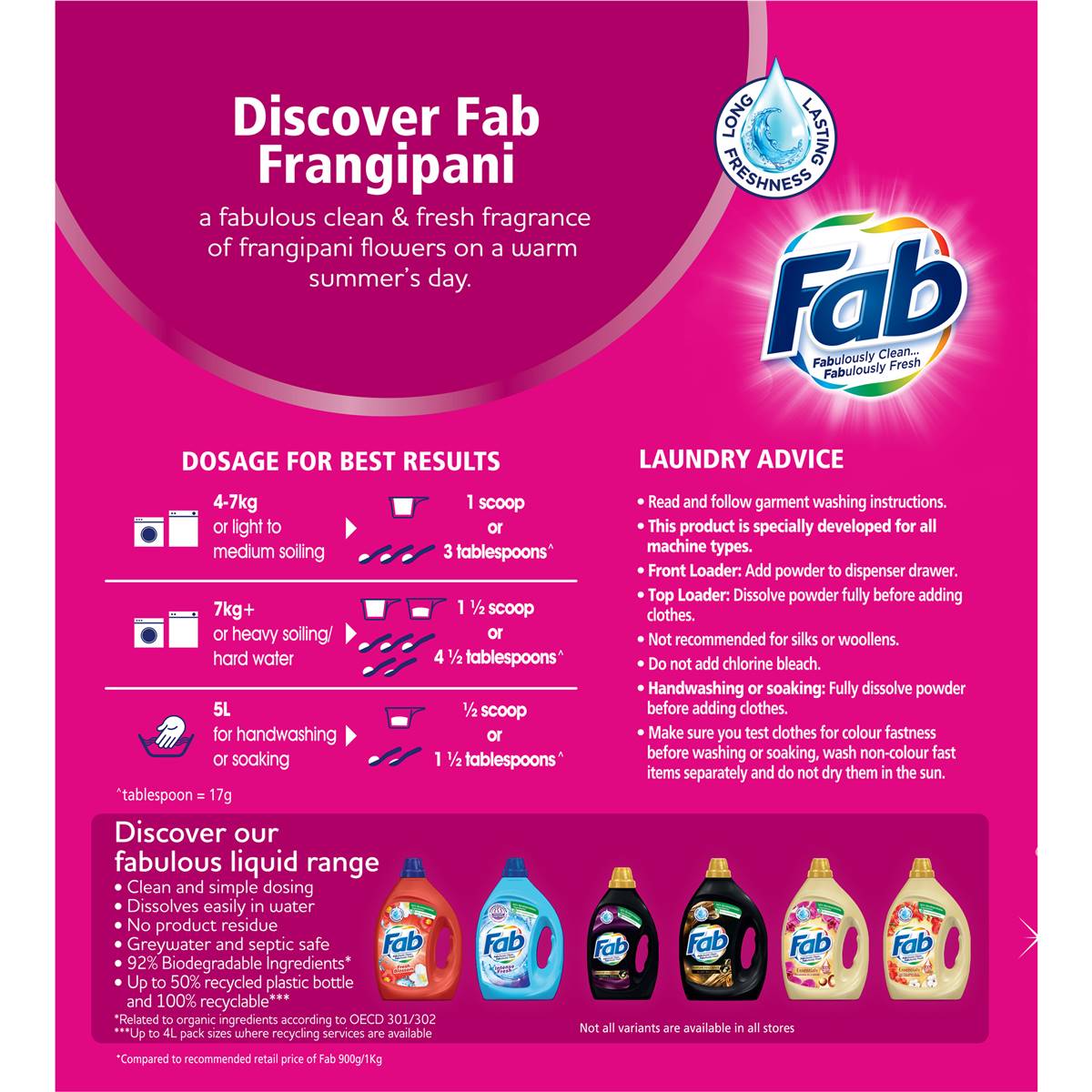 Fab Laundry Washing Powder Fresh Frangipani 4kg