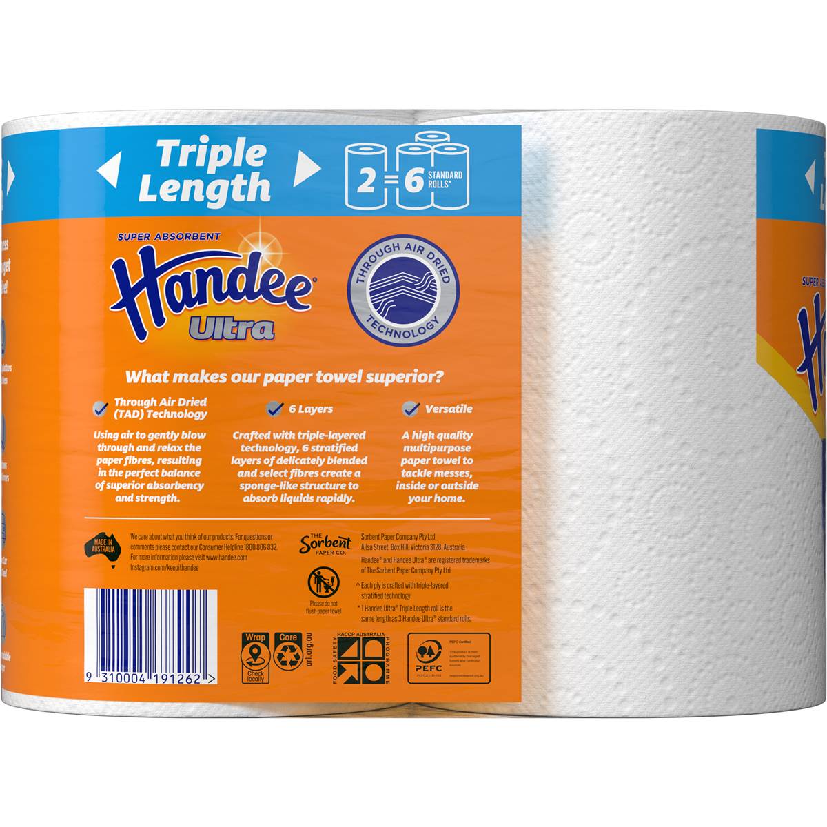 Handee Ultra Triple Length Paper Towels 2 pack