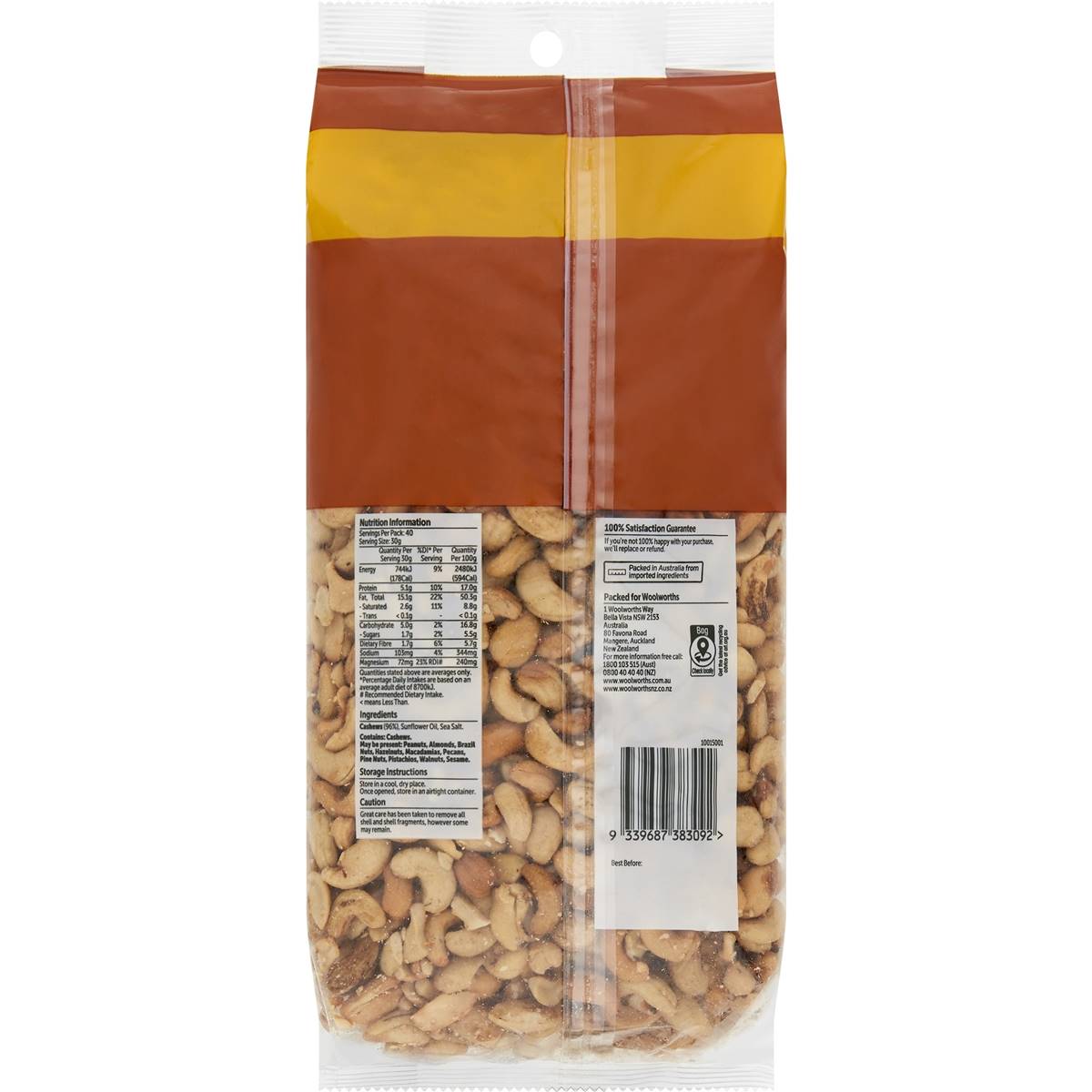 Woolworths Cashews Roasted & Salted 1.2kg