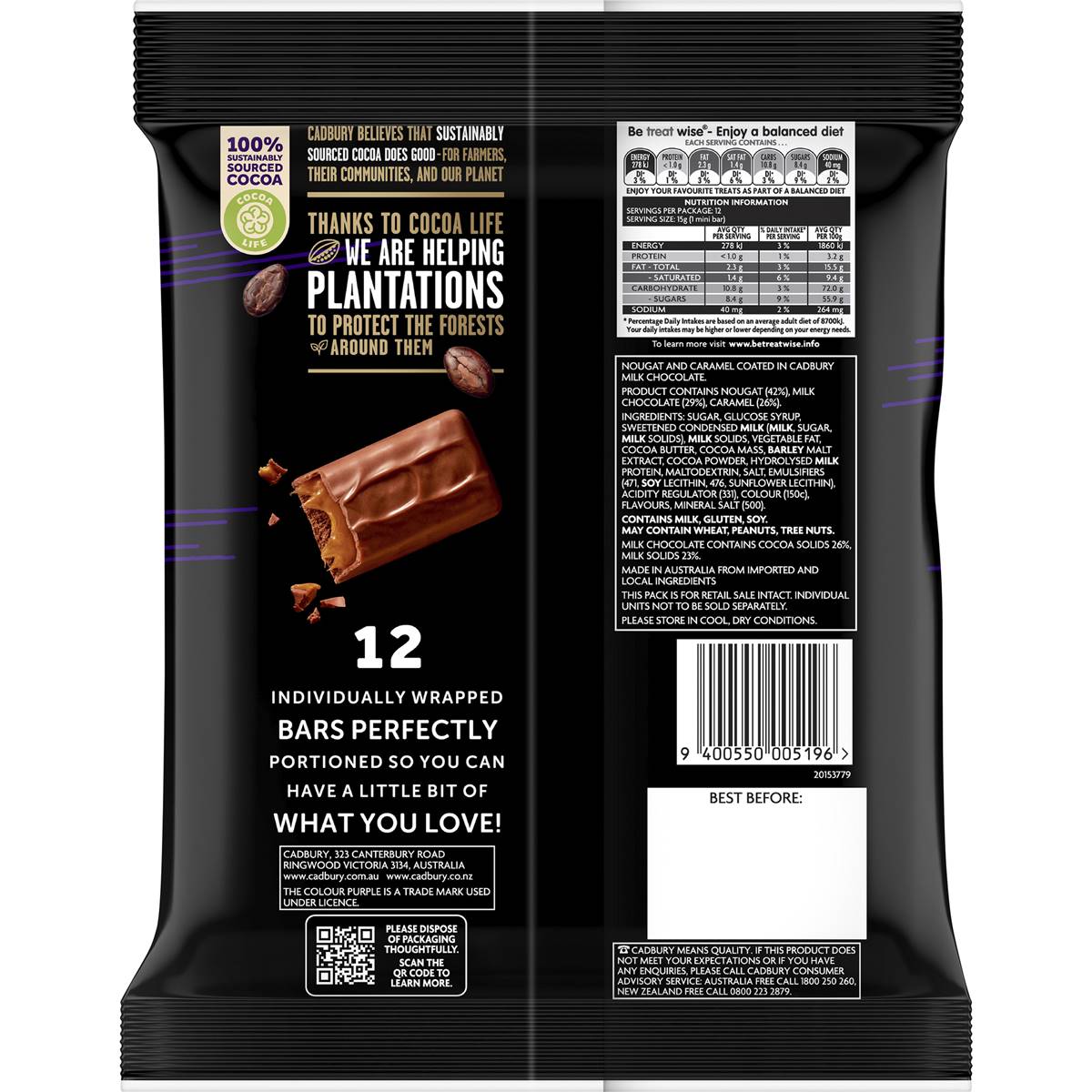 Cadbury Moro Chocolate Halloween Sharepack Mini Bars 12 Pack 180g